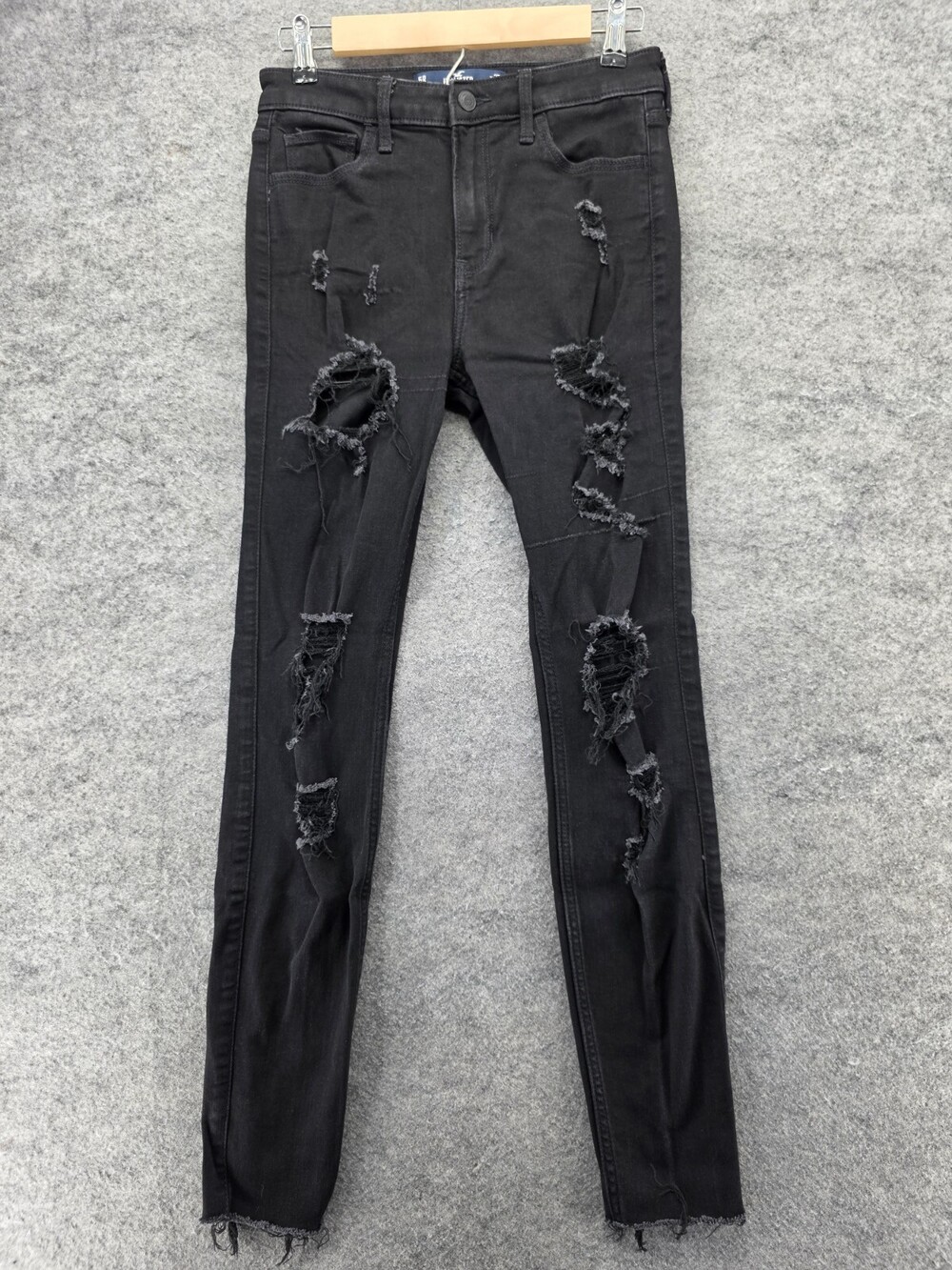 Hollister Jeans Womens Juniors 5 Super Skinny Distressed Black Denim